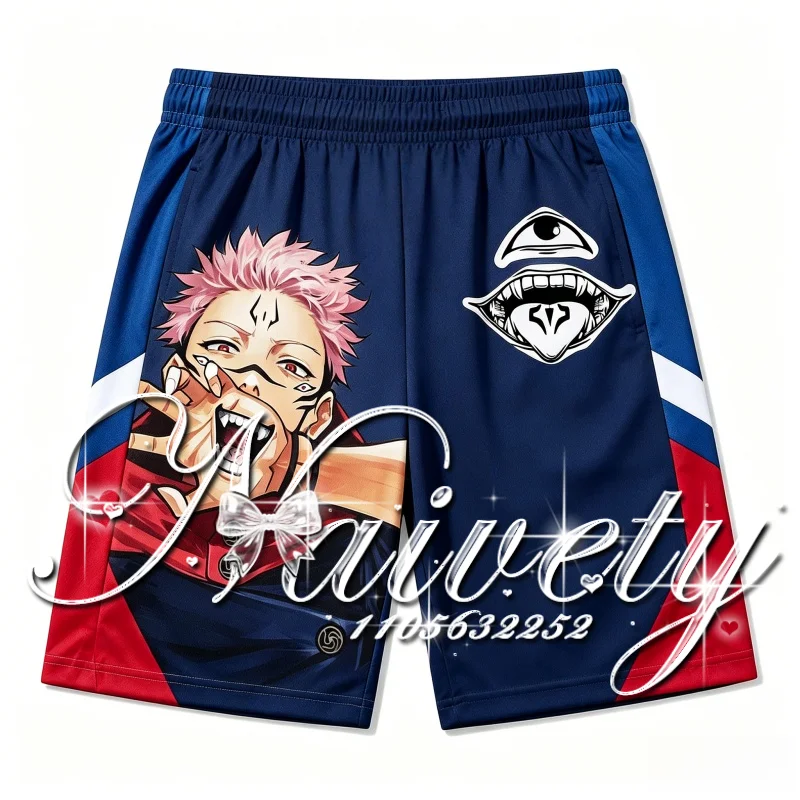 2026 Jujutsu Kaisen Sukuna Curse Print Quick Dry Fashion Shorts, Unisex Basketball Running Sports Beach Mosaic Color Pants Y2k
