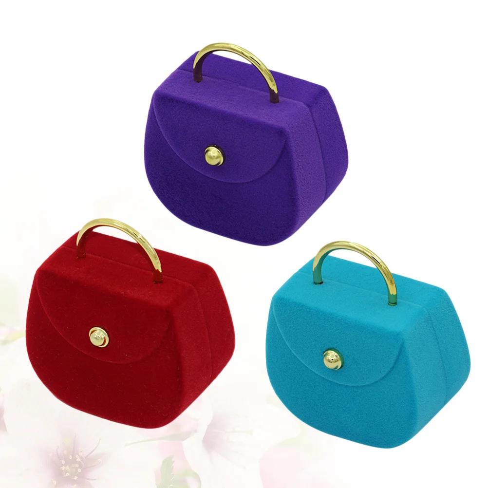 3Pcs Jewelry Storage Case Handbag Shape Flocking Jewelry Organizer for Women Necklace Bracelet Ring Display Box
