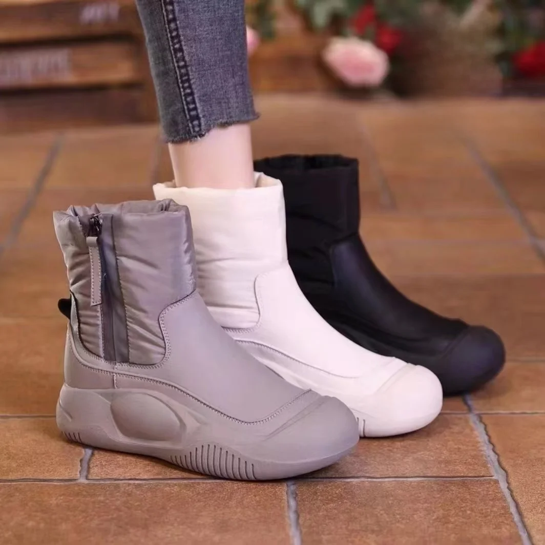 

Women's Winter Thickened Fleece Lined Snow Boots 4M Heightening Short Booties Waterproof Cotton Shoes Casual Neutral Style