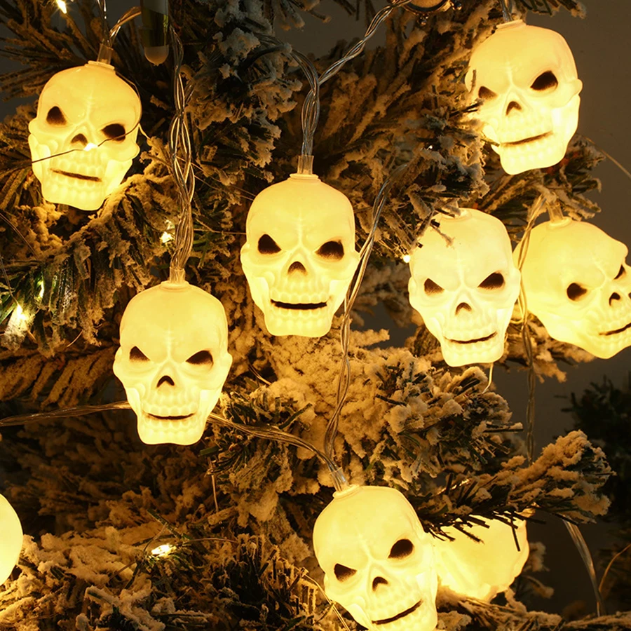 Halloween LED Skull Headlight String Ghost Festival Easter Party Atmosphere Decorative Light
