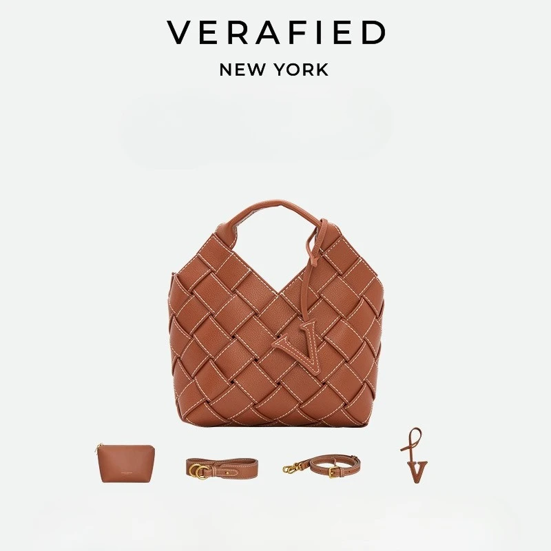 

VERAFIED Woven Bag Shoulder Crossbody Bag Melange Cowhide Handbag