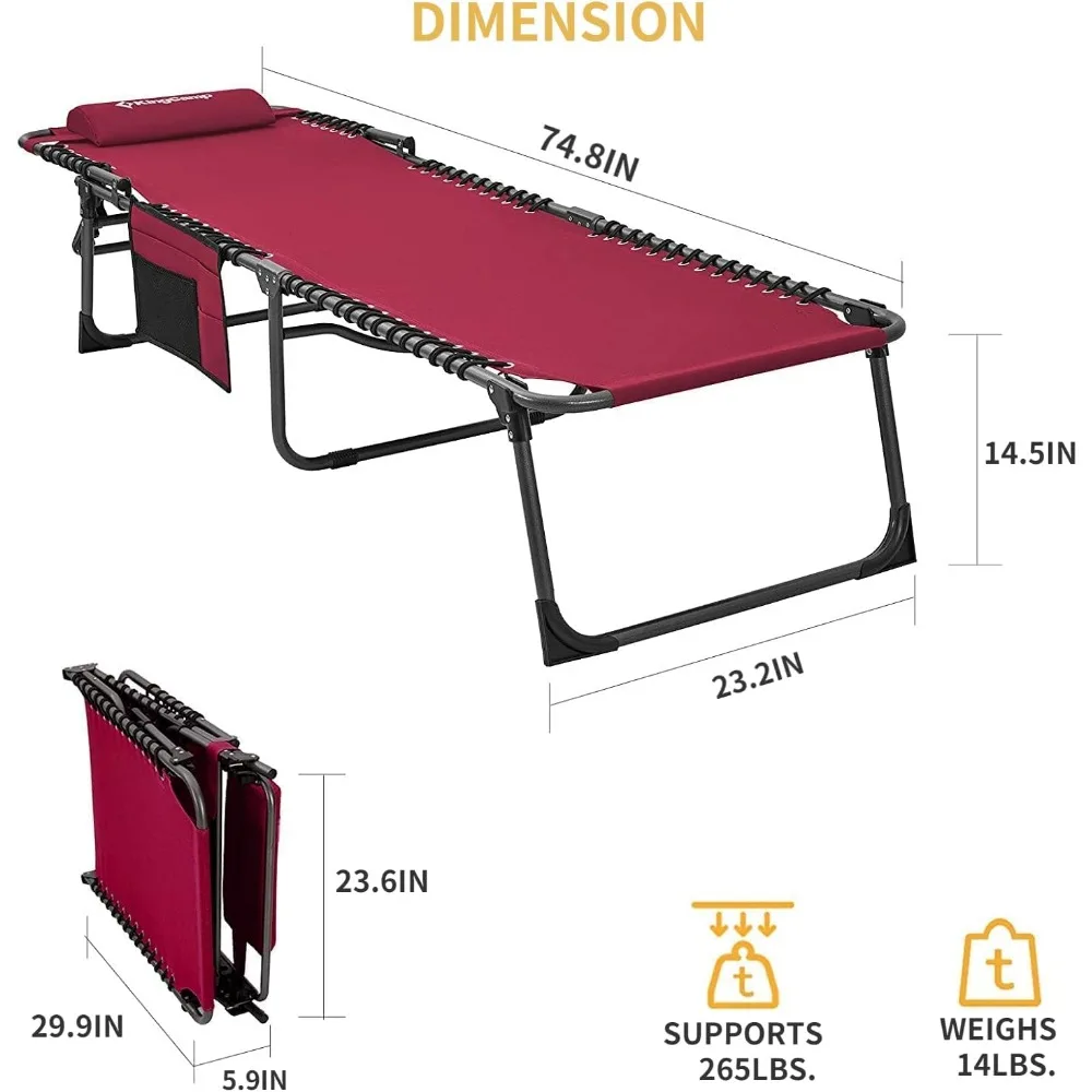 Portable Folding Outdoor Chaise Lounge with Adjustable Reclining Positions and Pillow