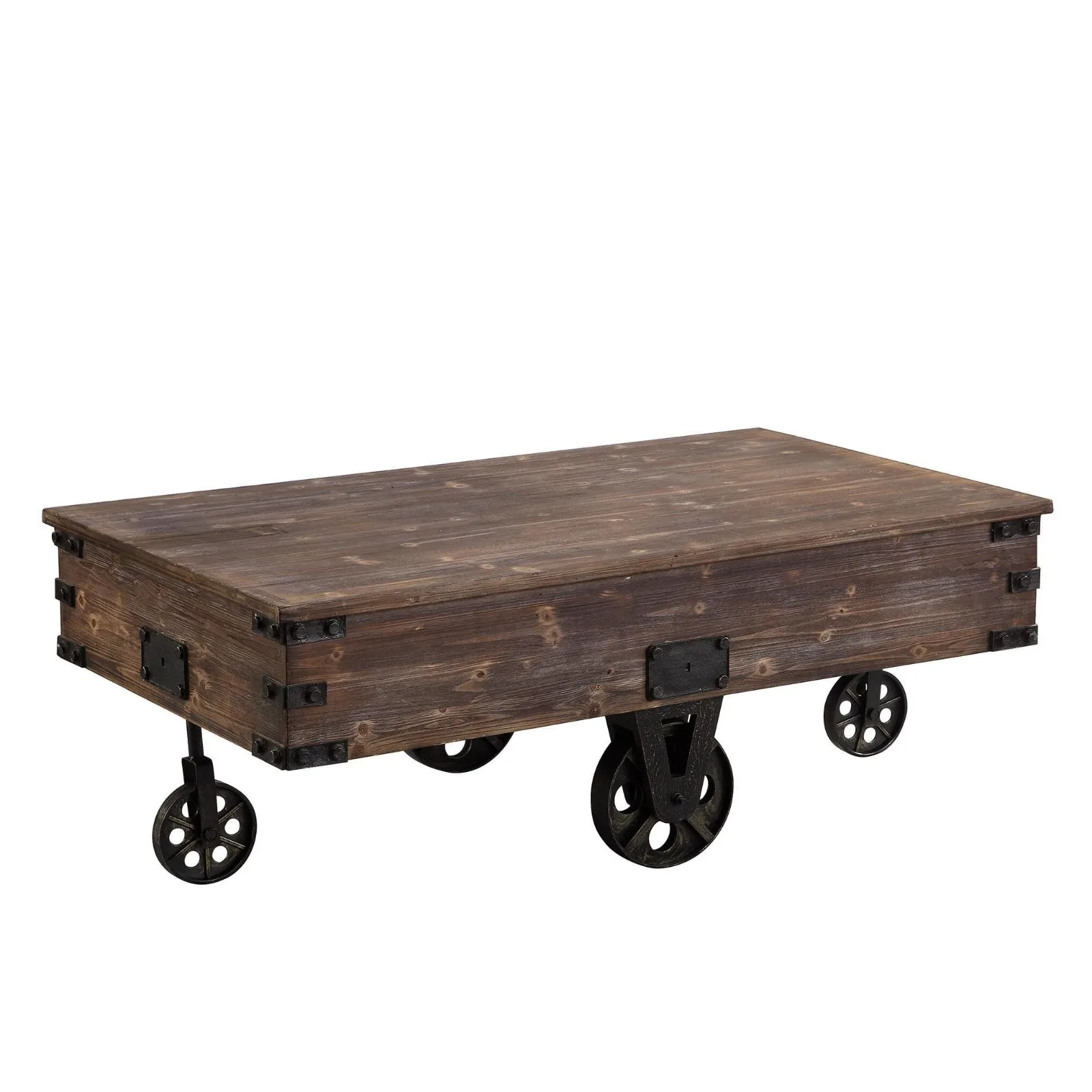 

47 in. Rustic Espresso Rectangle Wood Top Coffee Table with Casters