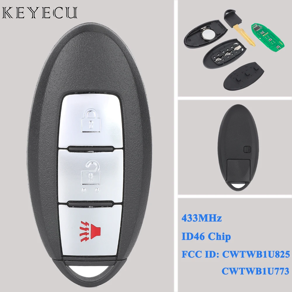 

Keyecu For Nissan Patrol Juke Cube Micra Armada 2010-2018 Smart Remote Car Key Fob 433MHz With ID46 Chip CWTWB1U825 CWTWB1U773