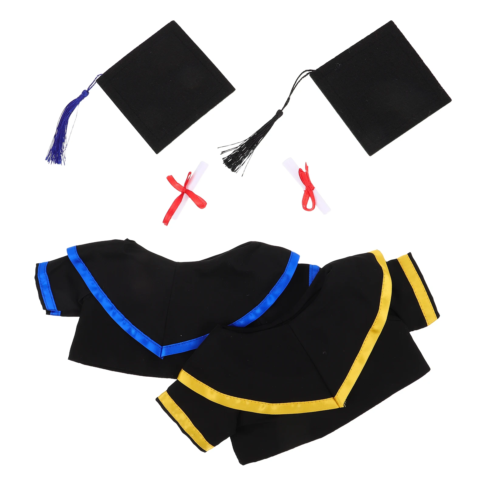 

2 Sets Graduation Bear Outfit Hat Costumes Cap Collar Animal Cloth Dress up Caps