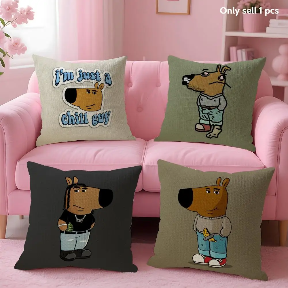 I'm Just A C-Chill Guy Cushion Cover Summer Coolness Linen Fabric Double-Sided Printing Pillow Case Sofa Home Decor Gift