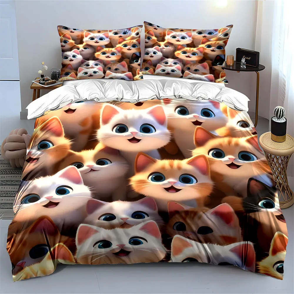 Cartoon Cat Design 3-Piece Set Multiple sizes kid's and adults' bedroom Exquisite 3PC bedding set, gift