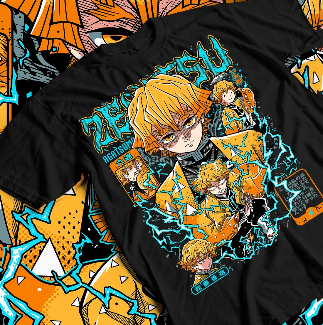 2026 Sommer Demon Slayer Anime Agatsuma Zenitsu Bedrucktes lockeres Kurzarm-T-Shirt aus reiner Baumwolle für Kinder – Unisex Freizeit-Trend