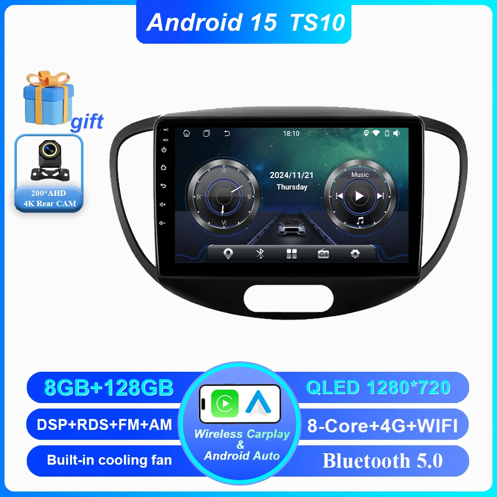 Android 15 Auto DVD Voor Hyundai i10 2007 2008 2009 2010-2013 Auto Radio Stereo Multimedia Speler GPS Navigatie 2din 4G Carplay