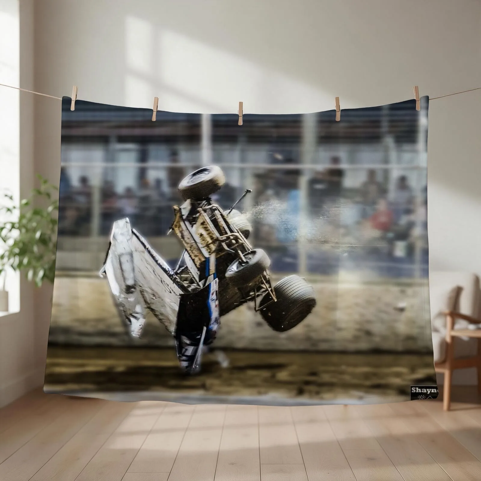 Sprintcar crash at over 100mph Throw Blanket couch cozy soft plush fuzzy picnic outdoor blanket