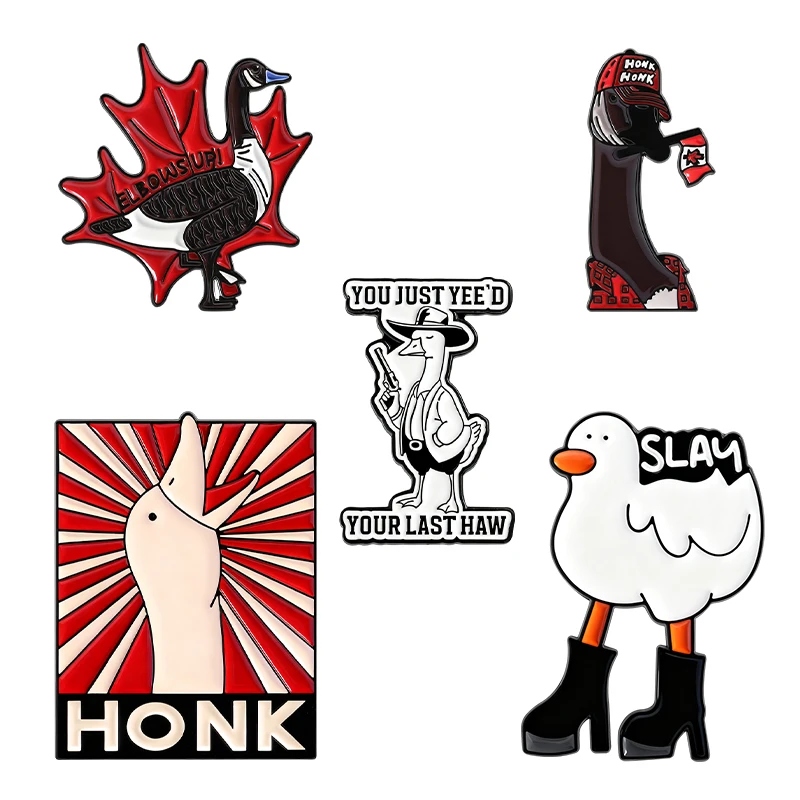 Cowboy Goose Sheriff Enamel Pins You Just Yee'd Your Last Haw Brooches Honk Badges Maple Leaves Animal Jewelry Gift for Friends