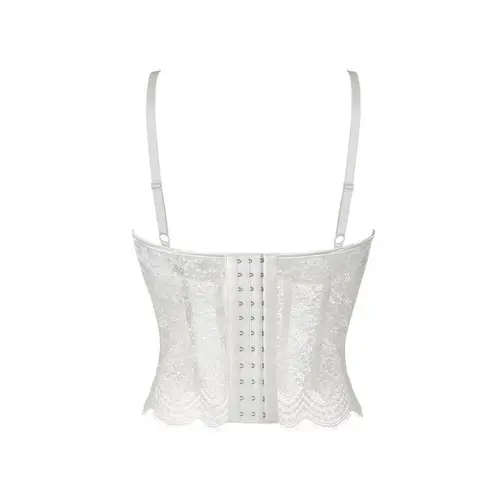 Imagen 2 del producto El doble halter de encaje de malla blanca con copa para mujer es un corsé sin tirantes y un prenda moldeadora para mujer