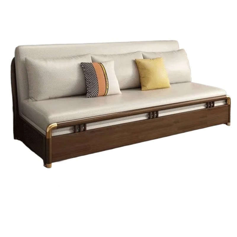 sofa bed, foldable dual-use, small living room, single and double three-person solid wood foldable storage sofa bed