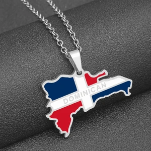 新しいドミニカマップフラグペンダントネックレスステンレススチールメン女性ゴールド/スチールカラードミニカナマップジュエリーギフト 10ベストセールスドミニカ共和国のお土産-1