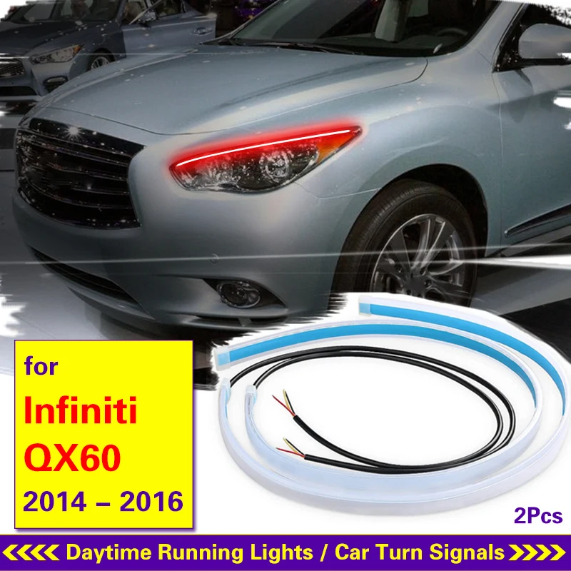 

2Pcs Start-Scan LED Car DRL For Infiniti QX60 2014-2016 Daytime Running Lights Auto Flowing Turn Signal Guide Thin Strip Lamp