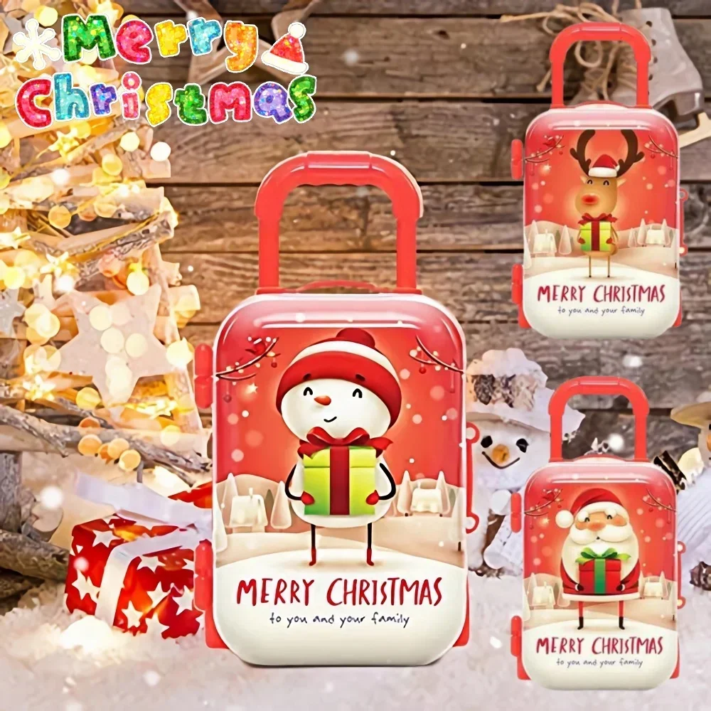 Christmas Candy Box Trolley Case Doll Travel Suitcase Elf Simulation Luggage Gift Box Festival Theme New Year Party Supplies