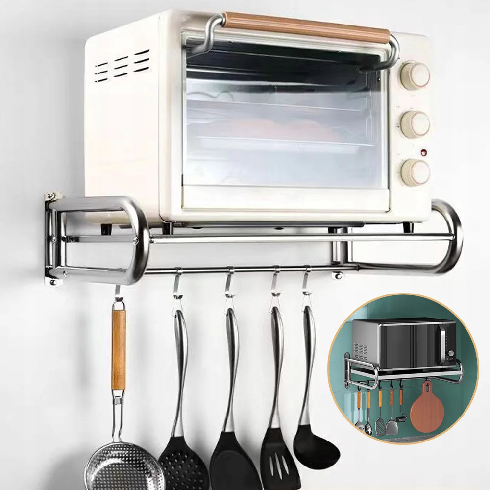 Mensola da parete per forno a microonde, ideale per la cucina e la casa, da fissare al piano di lavoro, con ganci e viti, facile da installare.