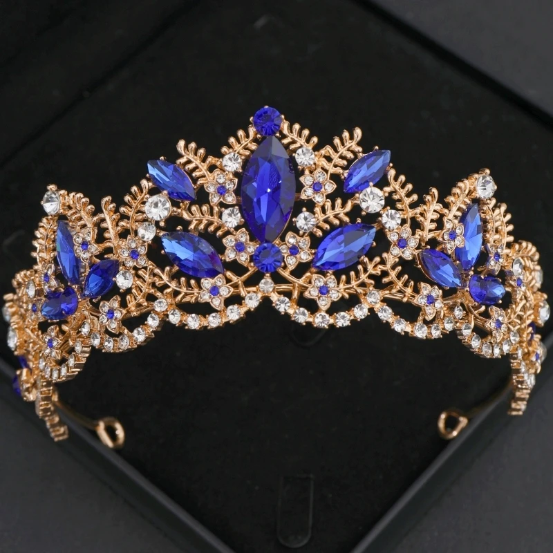 女性のための青いラインストーンティアラと王冠,プリンセスクリスタルティアラ,ウェディングアクセサリー,ジュエリーギフト