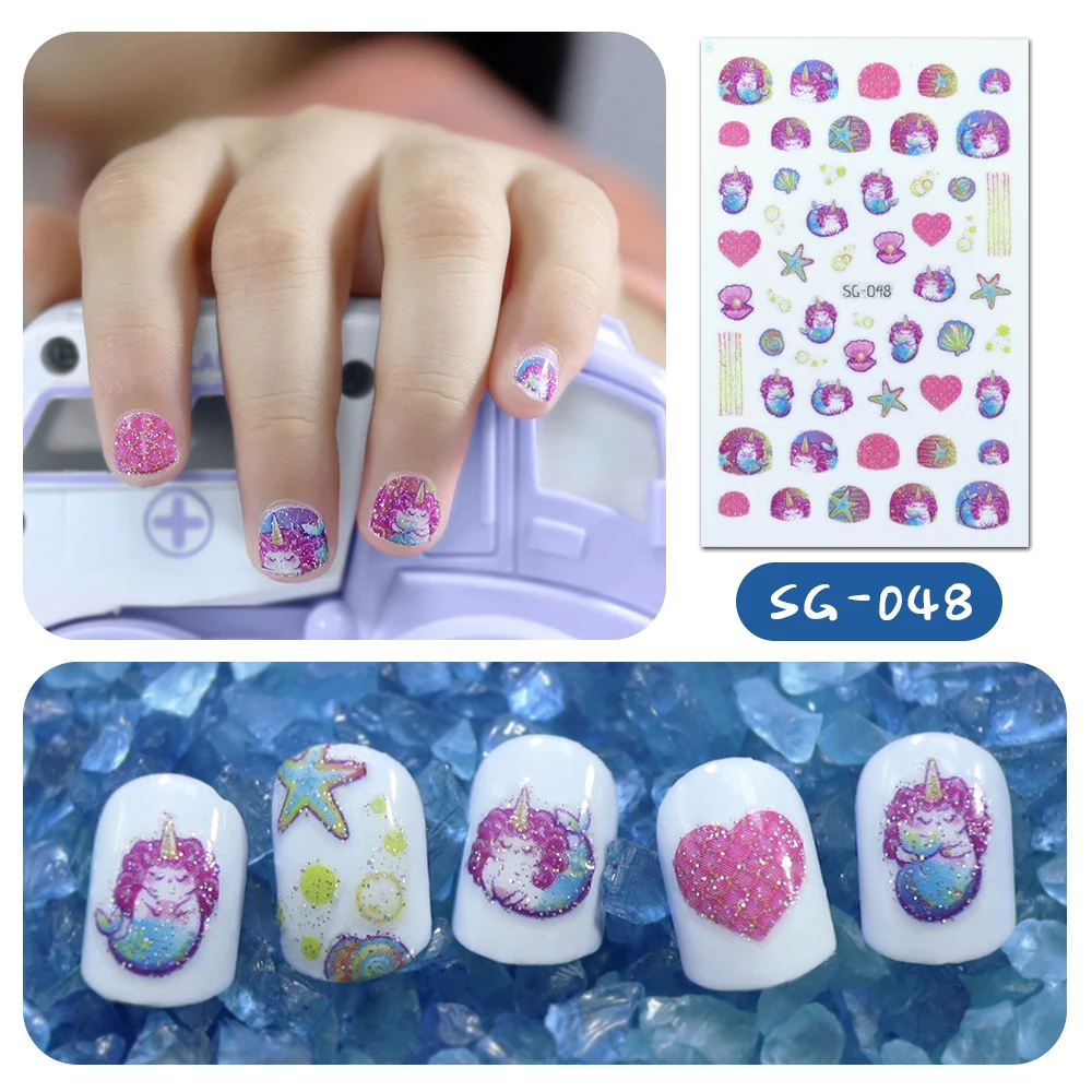 1PCS Cartoon Mermaid Nail Stickers Wholesale Waterproof Paste Nail Art Sticker Princess Series Nail Decoration Adhesive Sticker