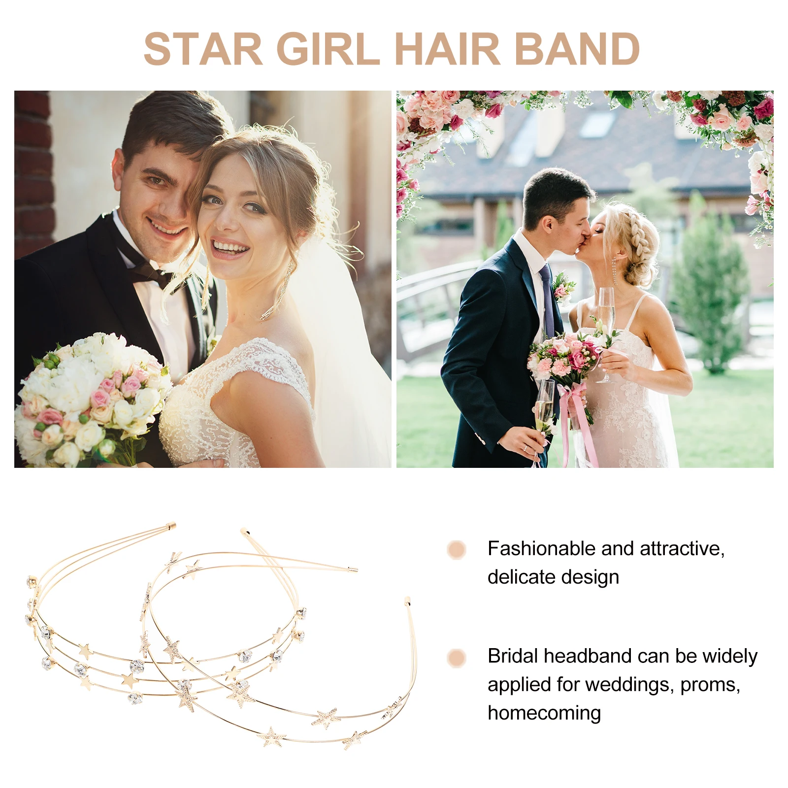 

2 Pcs Star Rhinestone Headband Teen Hair Accessories Bands Small Headbands for Women Hairband with Stars Metal Prom