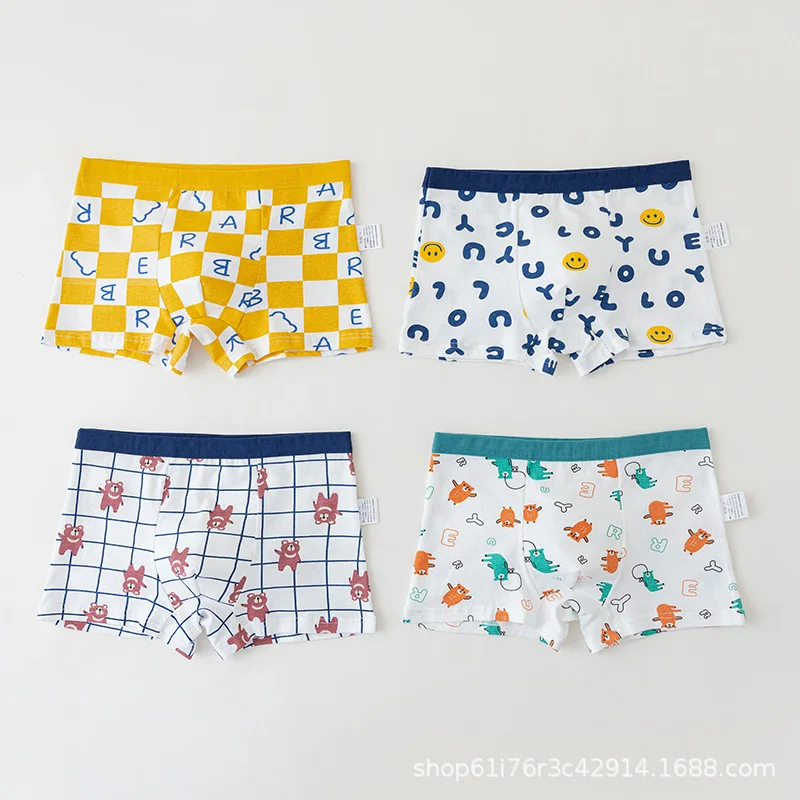 4PCS/Set Boys Cotton Panties Children Print Four Corners Shorts 1-13Years Kids Bear Cartoon Boxers Baby Summer Underwear