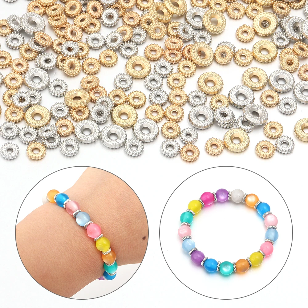 200 pz/lotto CCB Cerchio Perline Allentate Del Distanziatore Piatto Rotondo Foro Grande Perline Per La Produzione di Gioielli FAI DA TE Collana Del Braccialetto Accessori