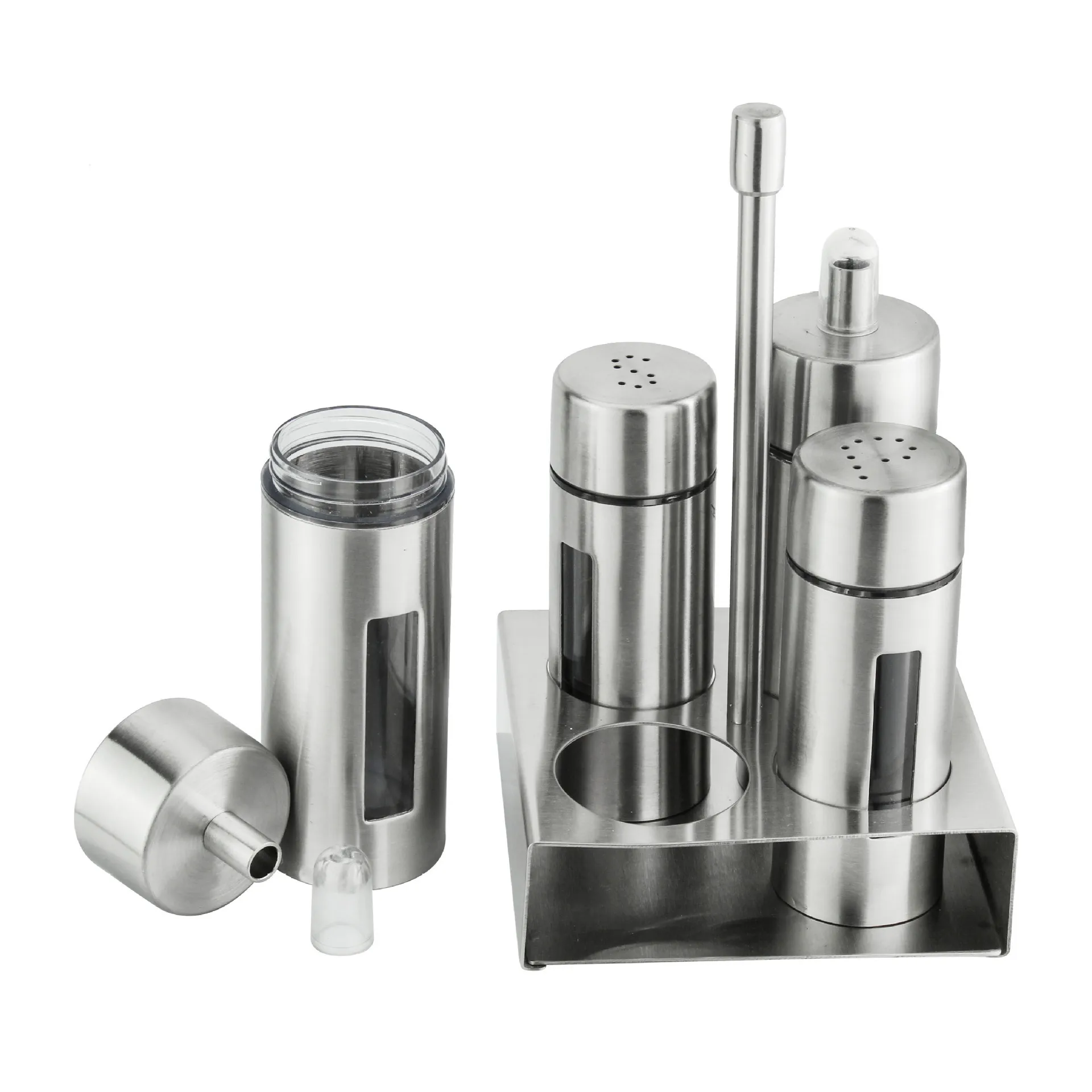 Castor Stainless Steel Salt Pepper Shaker Set Odor-Free Spice With Stand Condiment Box Cooking Seasoning Bottle Kitchen Tools