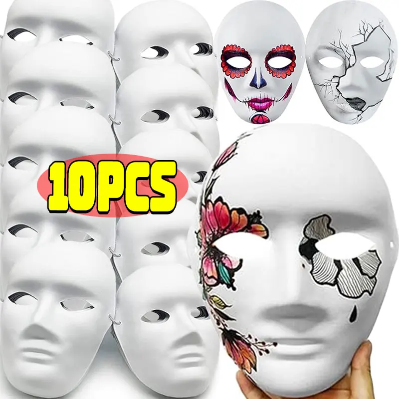 

1-10Pcs DIY Full Face Masks Paper Blank White Halloween Cosplay Cat Paintable Couple Half Animal Mache Party Mardiup Craft