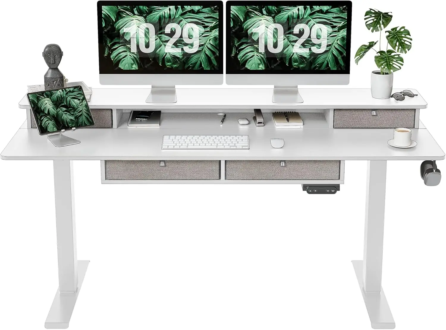 

Sturdy Height Adjustable Electric Standing Desk with Drawers, 55 x 24 Inch Stand Up Table with Large Storage Shelf