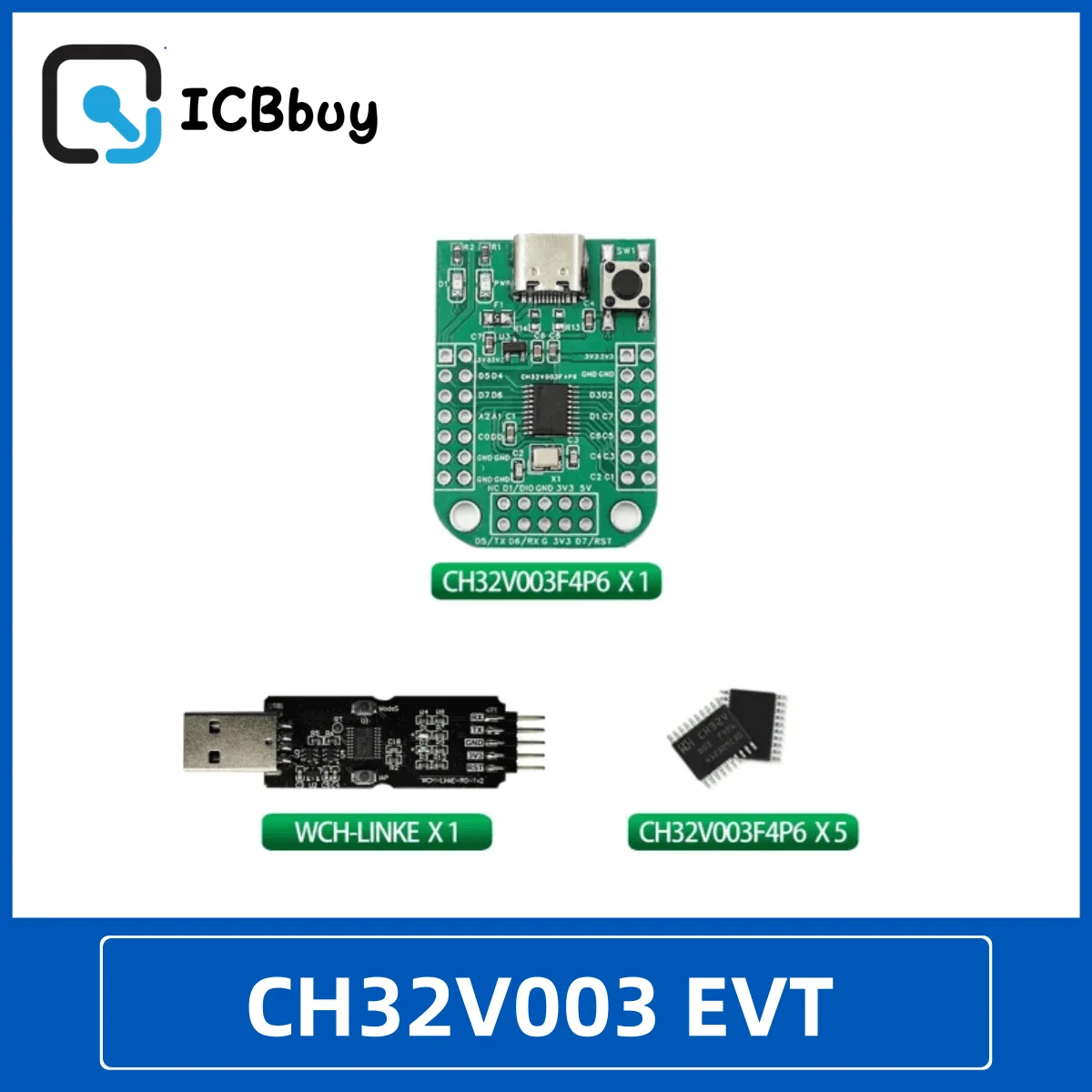 CH32V003 EVT Development Board CH32V003F4P6 MCU QingKe RISC-V2A 1-wire SDI System Main Frequency 48MHz WCH