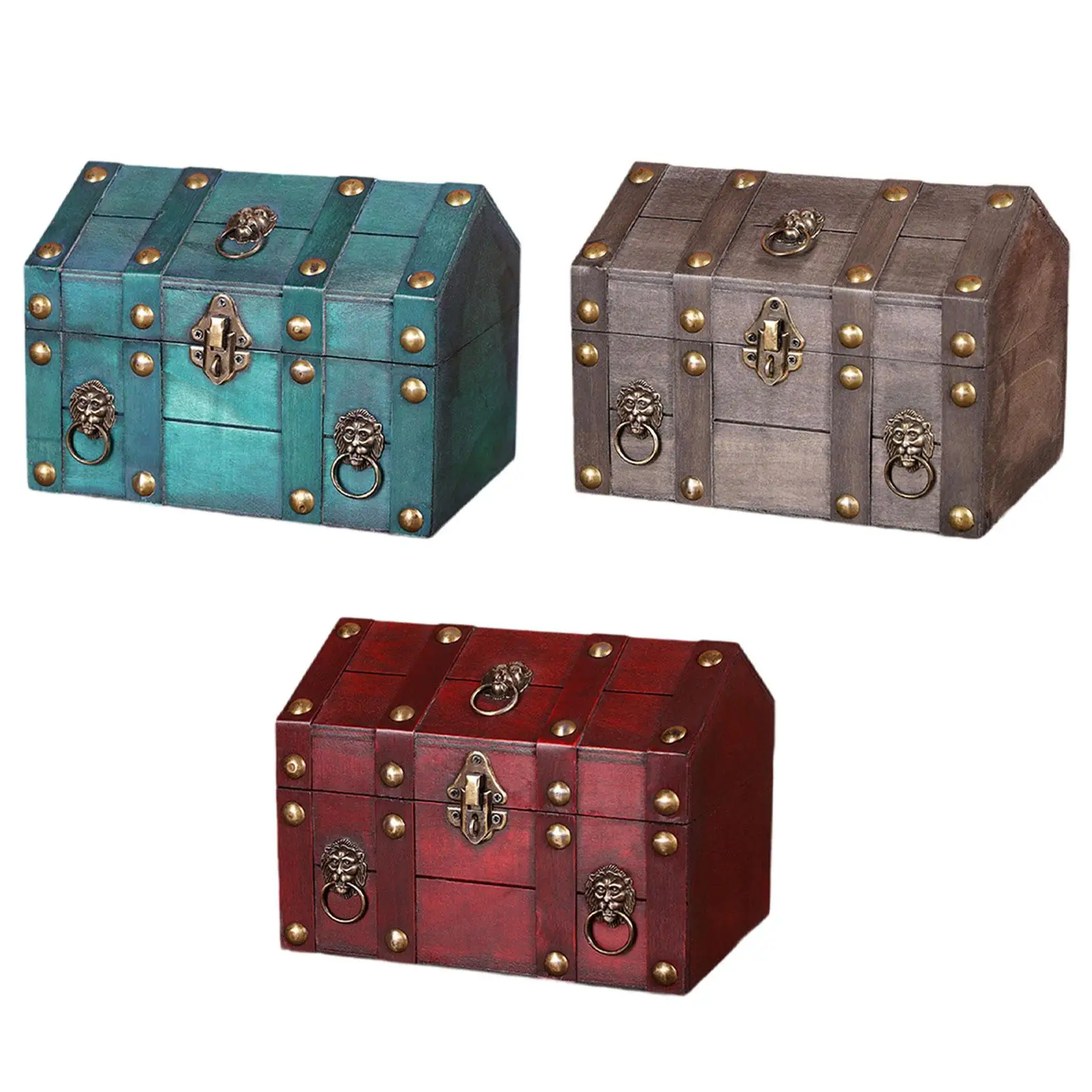 Pirate Treasure Chest Chest Solid Wood Vintage Design Handmade for Women Trinket Box Photo Props Storage Box Decorative Trunk