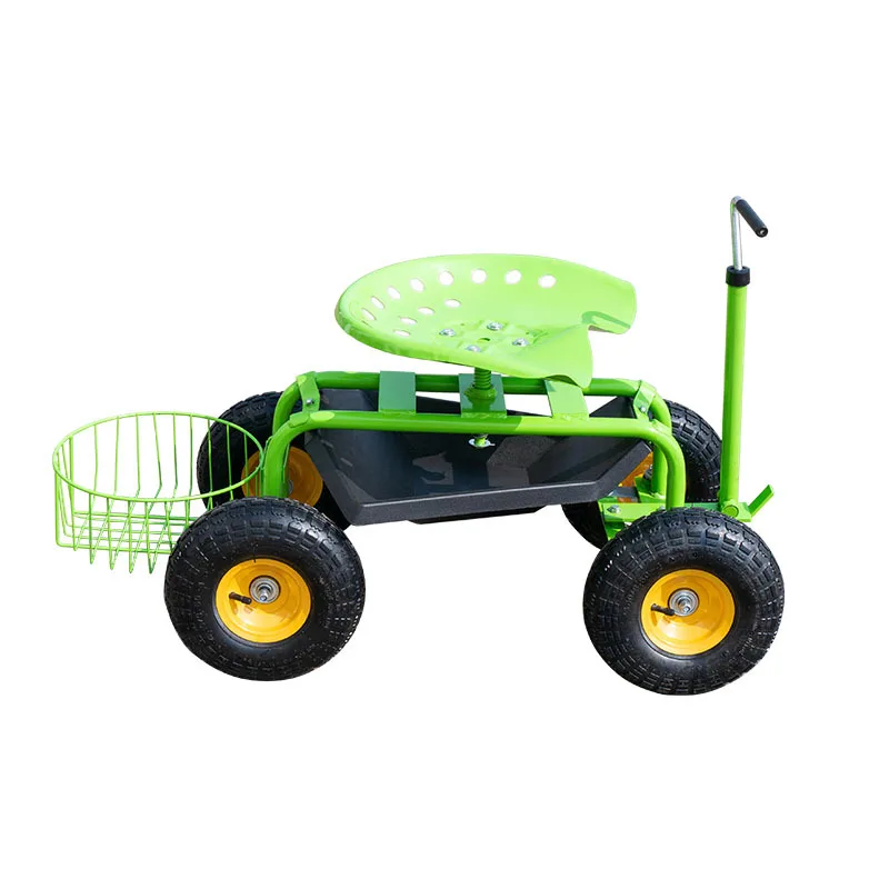 

Gardening stool moving car inflatable four-tire straight handle steering greenhouse garden chair car tool car carts