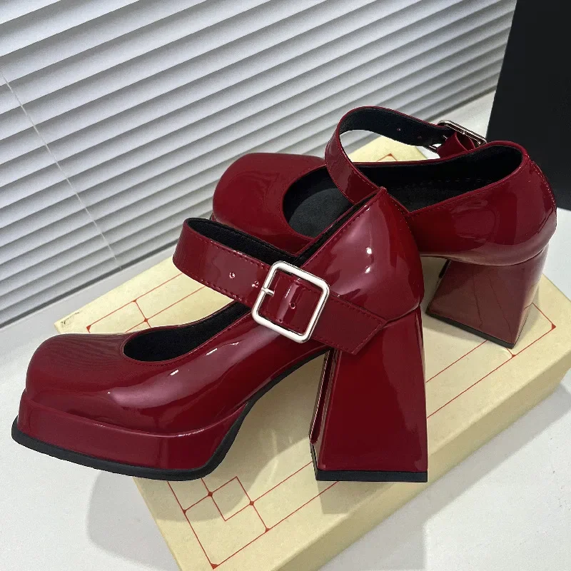 Damen High Heels Pumps Mary Jane Schuhe Plattform Rosa Schwarz Weinrot Weiß Blockabsatz Arbeits Party Tanz Hochzeit Schuh Weiblich
