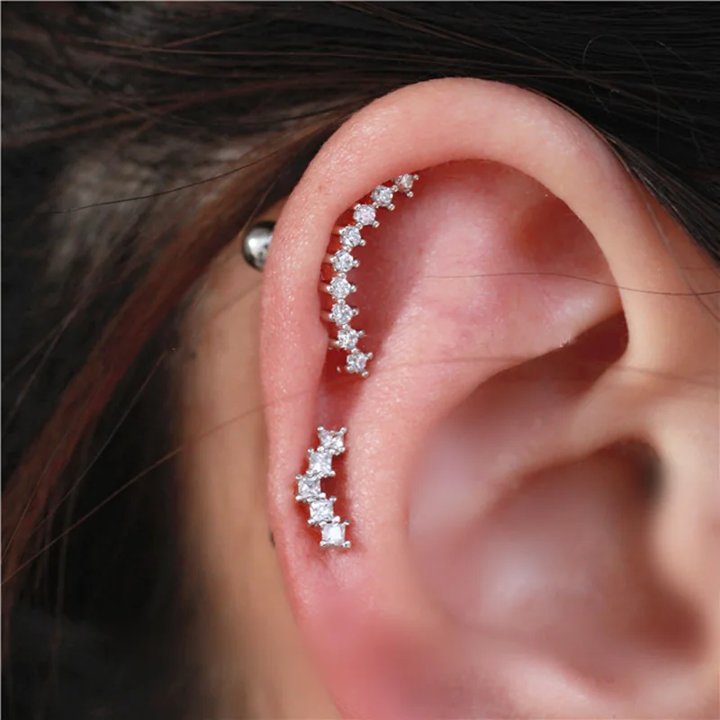 1PC Stainless Steel Mini Cartilage Piercing Stud Earring for Women Crystal Zircon Lobe Tragus Helix Flat Earing Jewelry KAE269