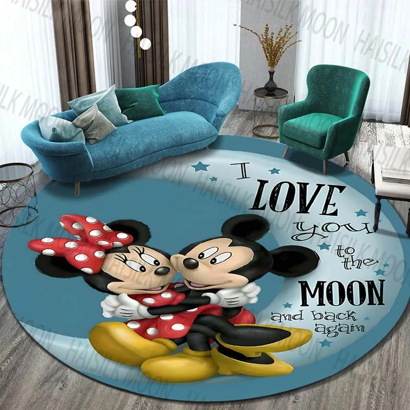 Mickey Minnie Mouse HD Printed Cartoon Round Carpet for Kids Living Room Rugs Picnic Mats Flannel Anti-Slip Rug Yoga Mat Gifts