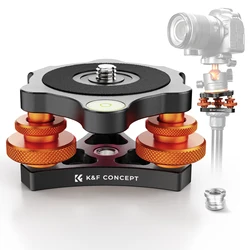 K&F CONCEPT Camera Tri-Wheel Heads for Macro Photography Aluminum Bubble Leveler Tripod Leveling Base 3 Axis Level Adjustable