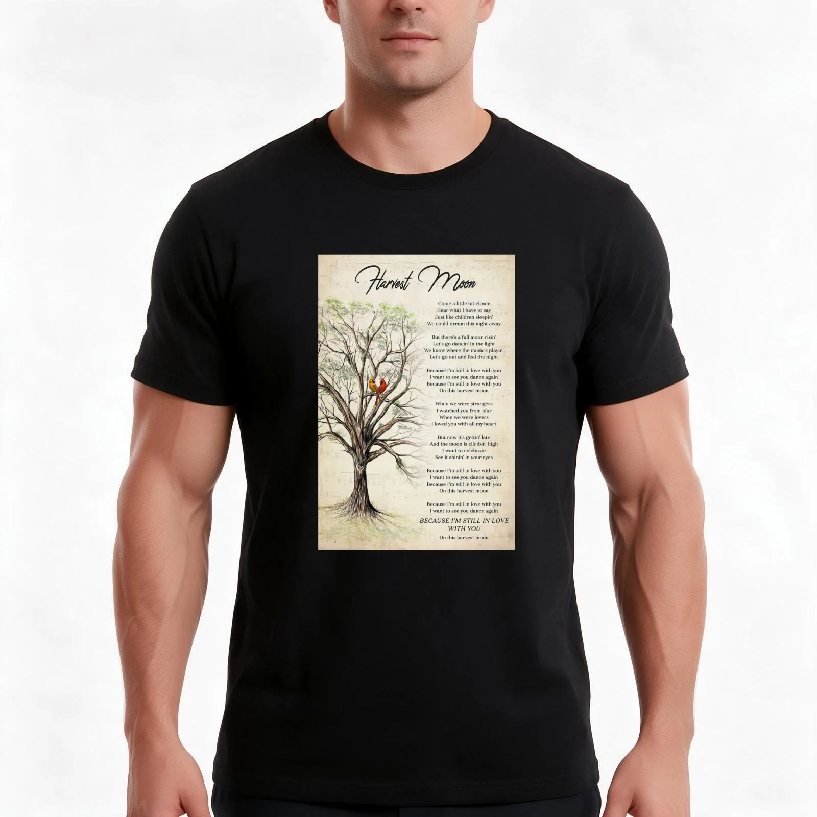 Harvest Moon Lyrics Poster Gift - Harvest Moon Cardinal Bird Christmas Gift T-Shirt, Summer Casual Cotton Tee, Unisex Men Women