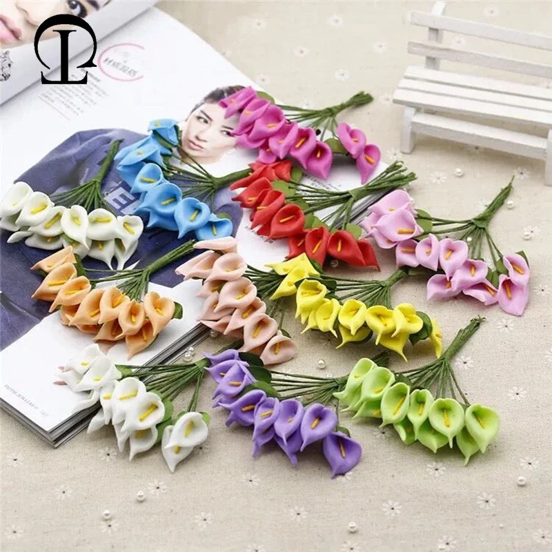 12Pcs Mini Calla Lily Artificial Flowers Fake Flower Bouquet Faux Calla Lilies Flower for Home Kitchen Wedding Party Cake Decor