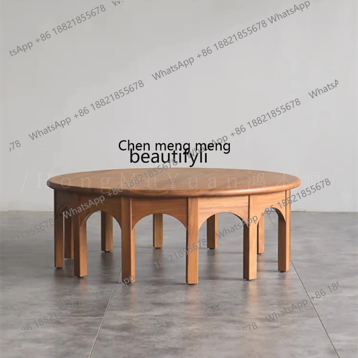 Medieval solid wood coffee table Round log tea table Homestay simple creative tatami table
