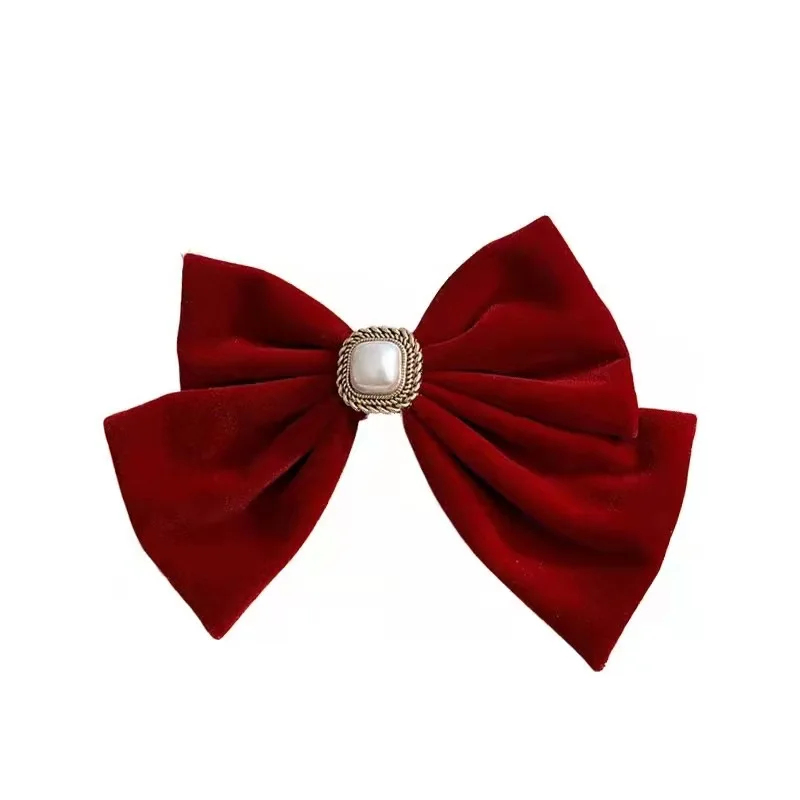1pc New Year\'s Red Bow Hairclip Wedding Bridal Headwear Engagement Toast Dress Hair Accessories New Year Hair Clip