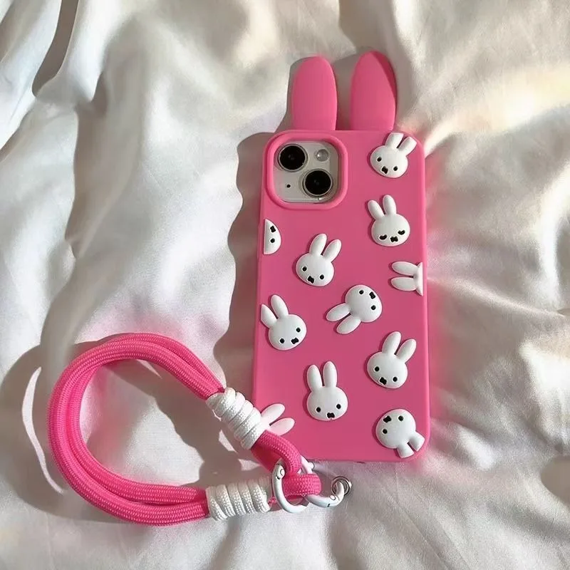 

New Kawaii Miffy Cute Rabbit Shaped Cartoon Silicone Anti Drop Phone Case iPhone 16 15 14 13 12 11 Pro Max Girl's Gift