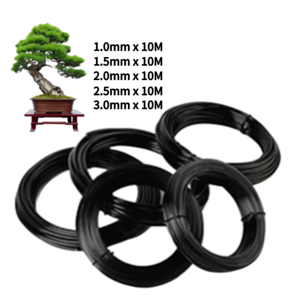 10m/Roll Black Bonsai Aluminum Wire 5 Sizes 1.0-3.0mm Flexible Plant Modeling Wire DIY Bonsai Tree Shaping Garden Craft Decor