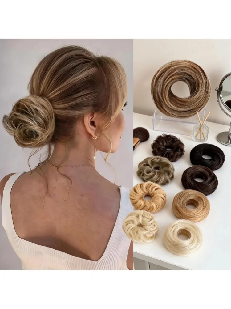 Synthetische Unordentliche Haarverlängerungen, Elastische Haargummis, Synthetische Chignons, Donut-Hochsteckfrisuren für Frauen