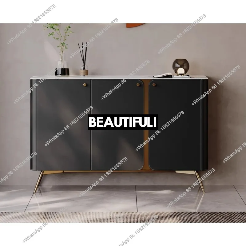 Light luxury rock slab entrance shoe cabinet integrated modern simple household saddle leather dining side cabinet