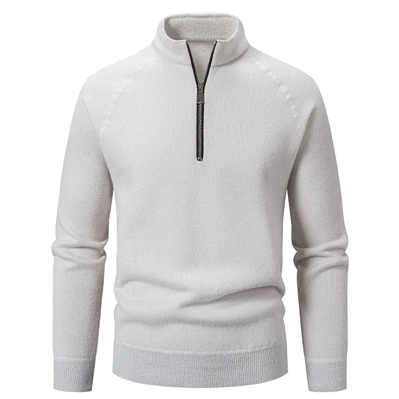 Pull tricoté à col montant pour homme, couleur unie, épais, demi-fermeture éclair, chaud, intelligent, décontracté, mode automne hiver