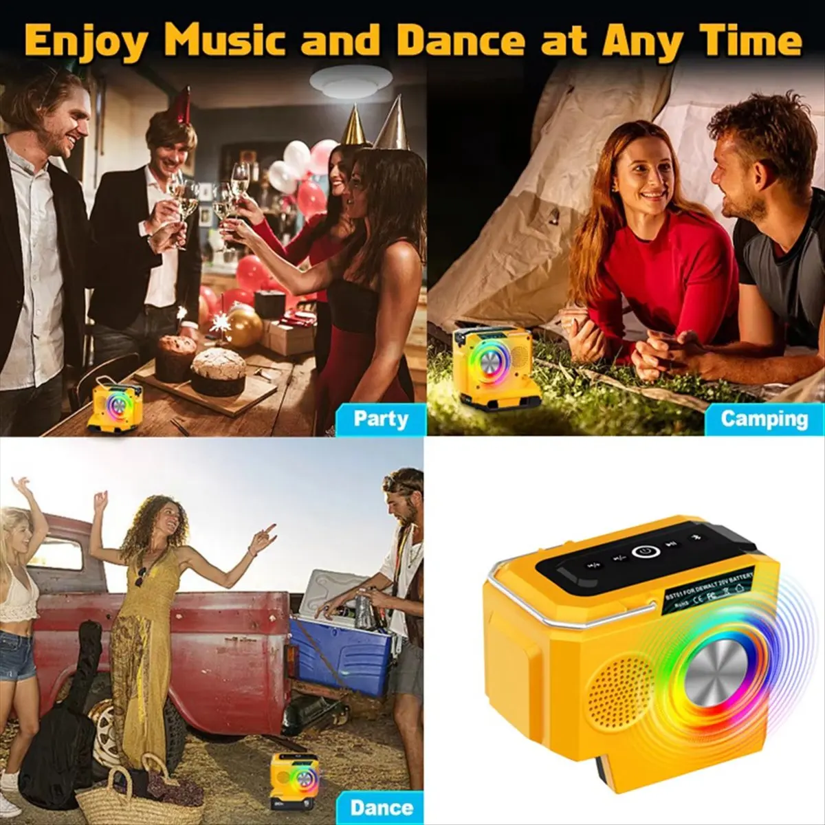 Portable Bluetooth Speaker for Dewalt 18-20V Li-Ion Battery with USB Type-C Output Port Bluetooth Player Loudspeaker