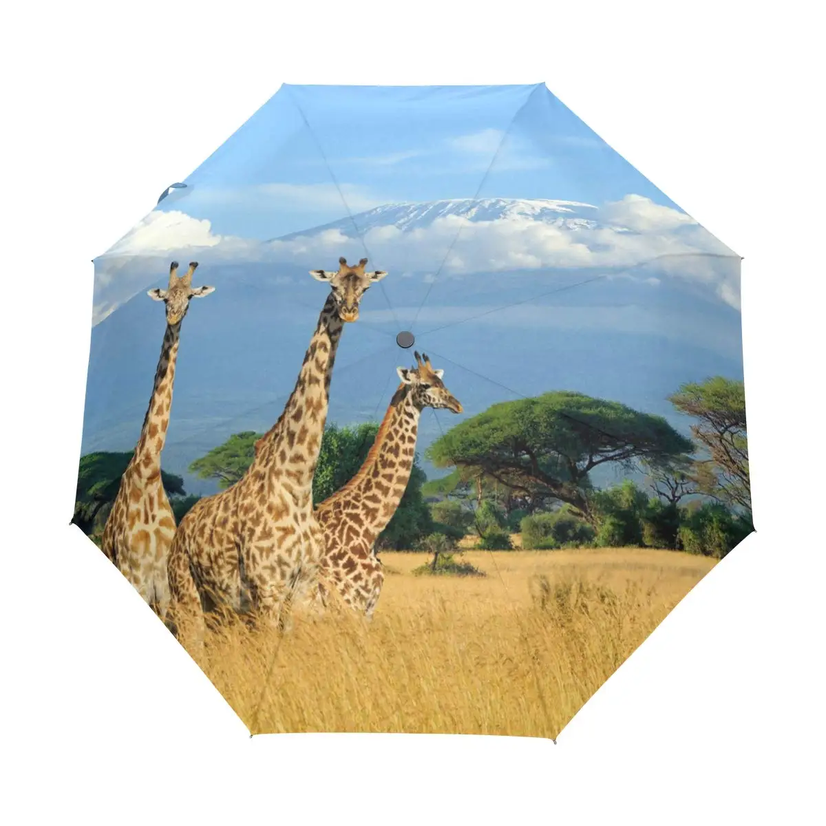 Lovely Giraffe Animal Windproof Travel Umbrellas Grassland Creatures Folding Rain Umbrella Compact Lightweight for Teens Adults