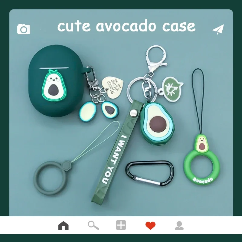 For 1MORE ComfoBuds MINI case cartoon Avocado Ring Chain Rope Earphone Case Silicone Shockproof Protect Accessories Box