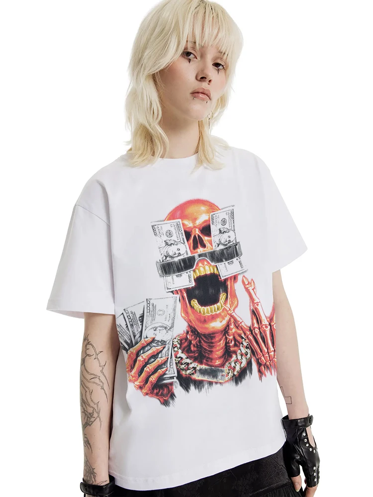 Men Tshirt Cotton Skulls Summer Short Sleeve Tops Tees Oversized Graphic Harajuku Vintage Y2k Streetwear Korean Fashion Clothing