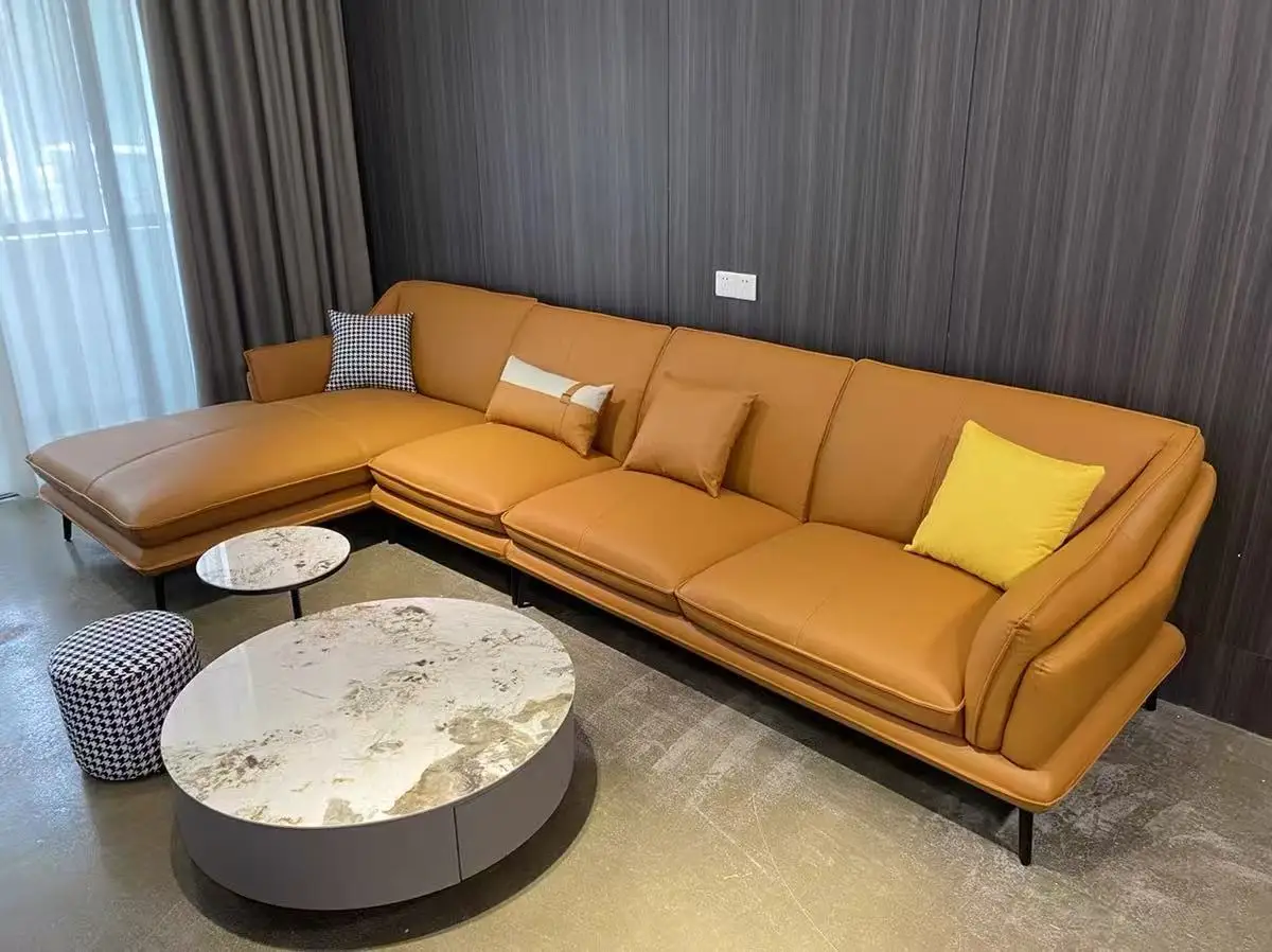 

Leather sofa Italian very simple cowhide modern living room Nordic light luxury corner